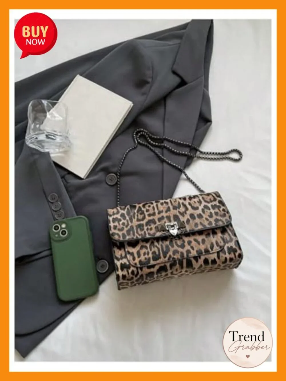 Leopard Print Chain Shoulder Bag PU Leather Square Handbag Evening Purse